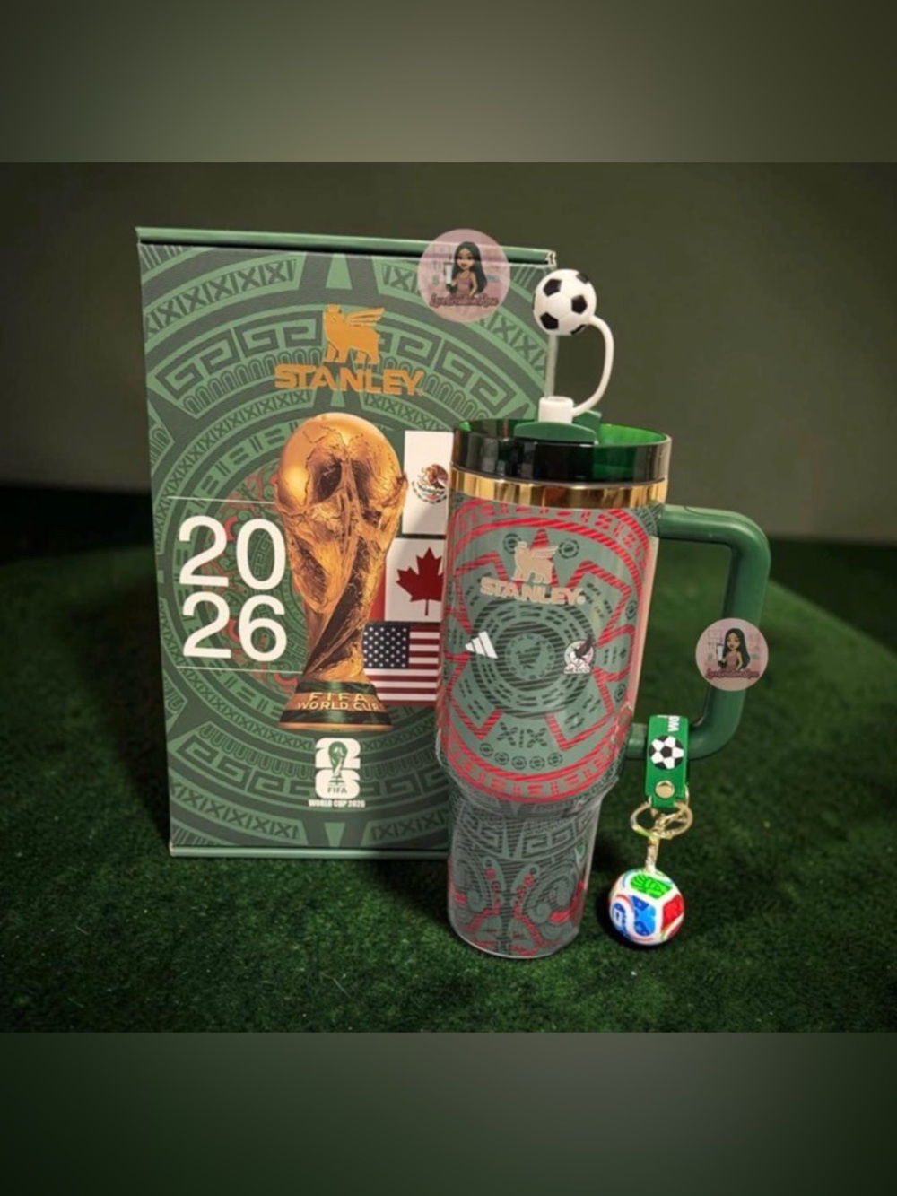 Green 40 oz Mexico Tumbler with Green Handle & Accents
